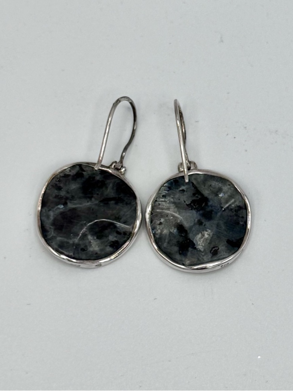 Silpada Round Wavy Sterling Silver 925 Feldspar Stone Dangle Earrings W1876 - Picture 2 of 7